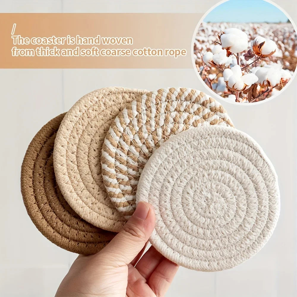 4pcs Absorbent Drink Coasters, Minimalist Cotton Fabric Coasters with Non-Woven Lining for Coffee Table Home Decor.
