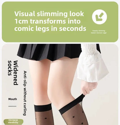 Women's Mid-calf Thin Transparent Stockings Summer Leggings Pure Desire Style Black White Color Half-Transparent Long Tube Socks.