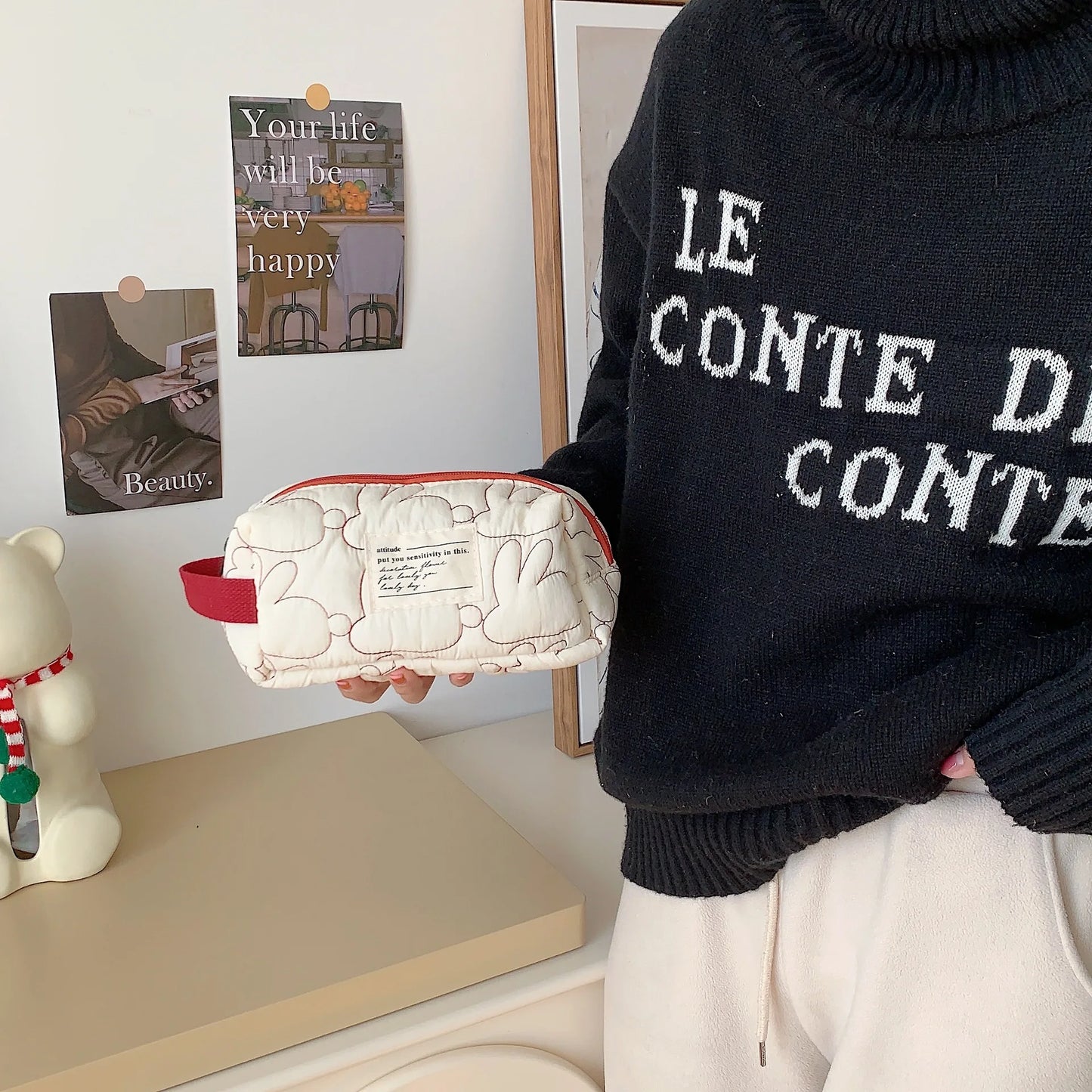 2025 Cute Rabbit Travel Cosmetic Lipstick Purse Storage Bag Kawaii Women Makeup Handbags Organizer Wallet Pouch Pencil Case Bags