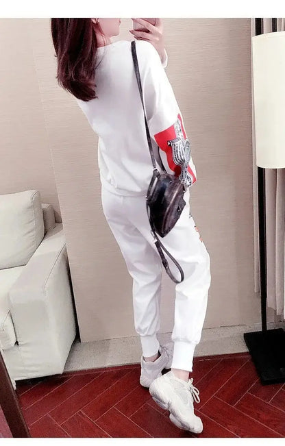 Women's Casual Sweat Suits 2025 Spring Autumn New Tracksuit Fashion Loose Long Sleeved Tops And Pants 2 Two Piece Set For Women.