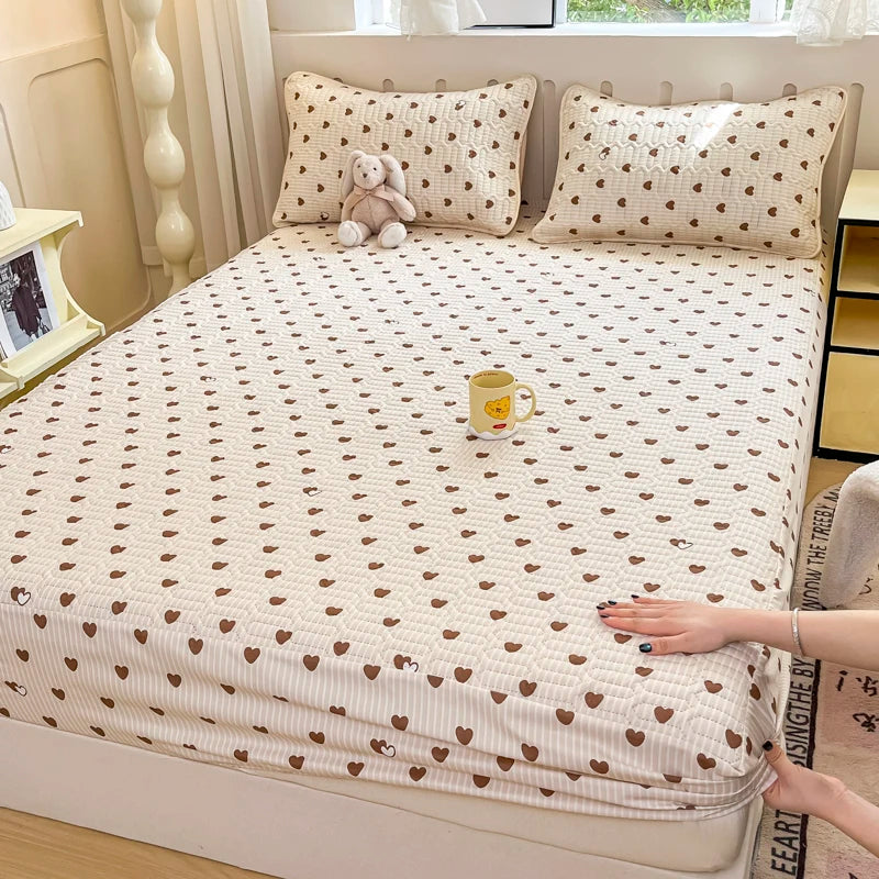 Thicken Bed Cover Waterproof Mattress Protector Elastic Bedspread Printed Bed Linen for Home 매트리스 커버 (No Pillowcase)