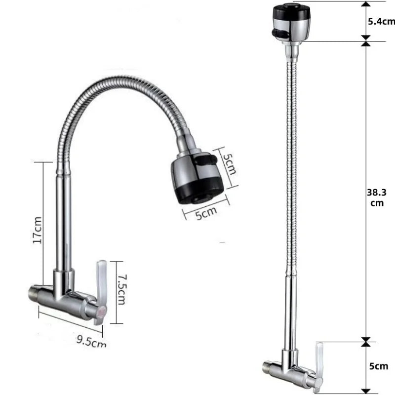 Kitchen Faucet Wall Mount 2 Function Hot and Cold Water Sink Faucet 360 Degree Rotating Sprayer Faucet Bathroom Accessory