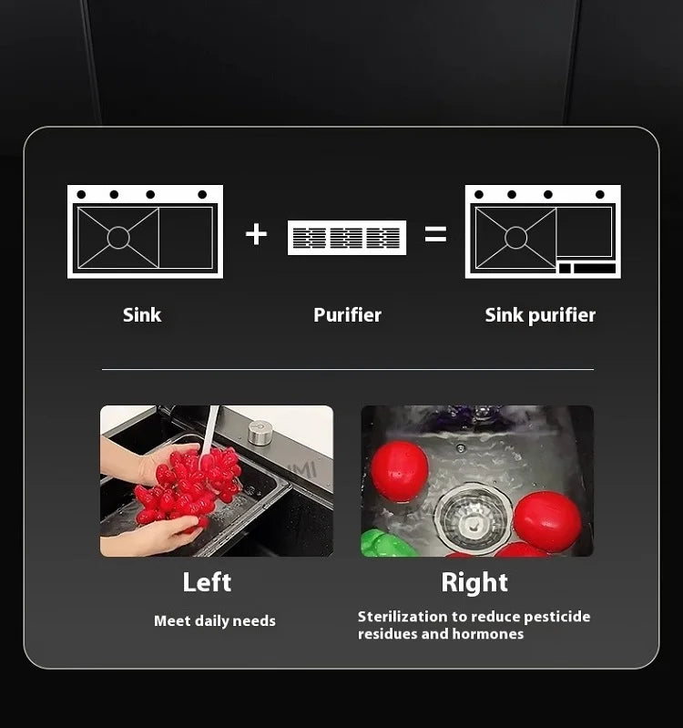 Water Catalyst Stainless Steel Kitchen Sink Multifunctional Smart Double slot Cleaning Ingredients Dishes Kitchen Sink