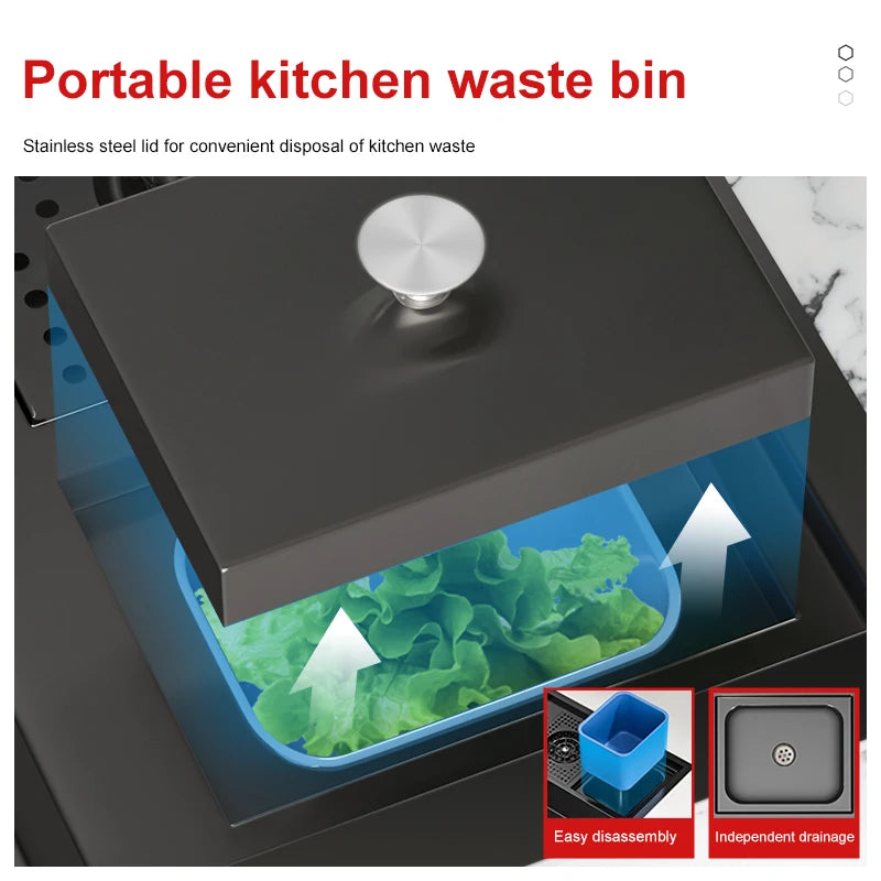 Stainless Steel Kitchen Sink Stepped Large Single Slot Wash Dish Vegetables Basin Multifunctional With Cup Washer Knife Holder