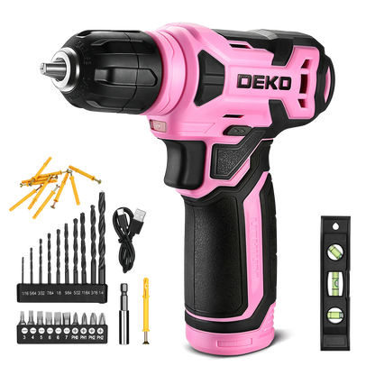 DEKO 8V Akku-Bohrschrauber-Set, 3/8 Zoll Schnellspannbohrfutter, integrierte LED, kabelloser Mini-Power-Treiber mit Schraubensatz, Elektroschrauber