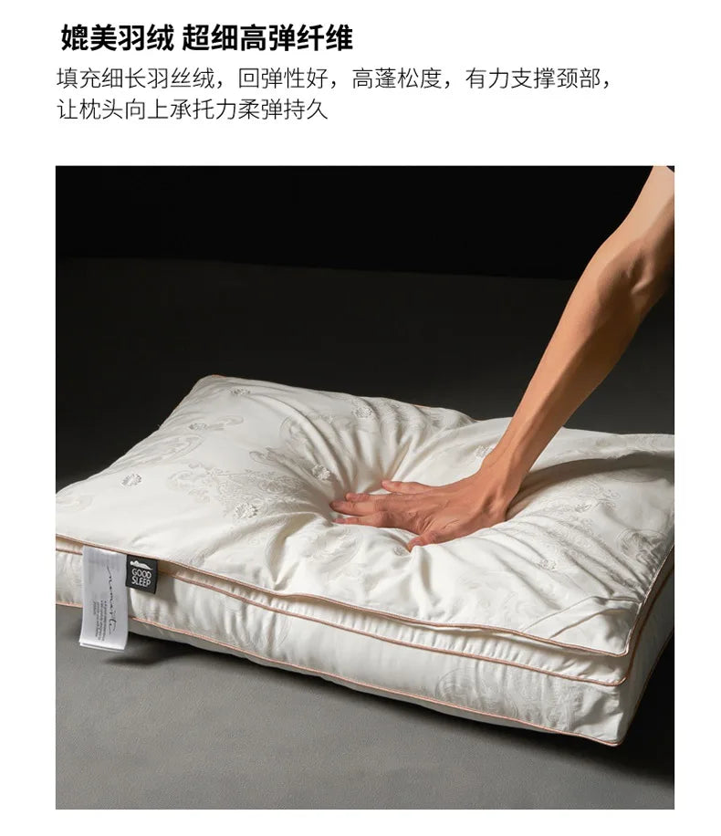 Pure Cotton Satin Jacquard Silk Pillows 48*74cm Mulberry silk Filling Anti Mite Soft Fluffy Hotel Sleeping Bedding Pillows.