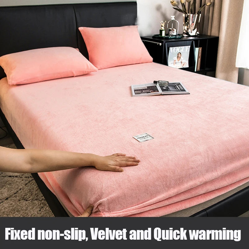 1pc Warm Winter Elastic Fitted Sheets Adjustable Flannel Velvet Mattress Cover Fluffy Fitted Bed Sheets for 200 Queen 180 size