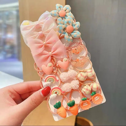 Kawaii Flower Bow Scrunchies Set Children Gift Girls Elastic Hair Rubber Bands Accessories Tie Hair Ring Rope Headdress Headwear.