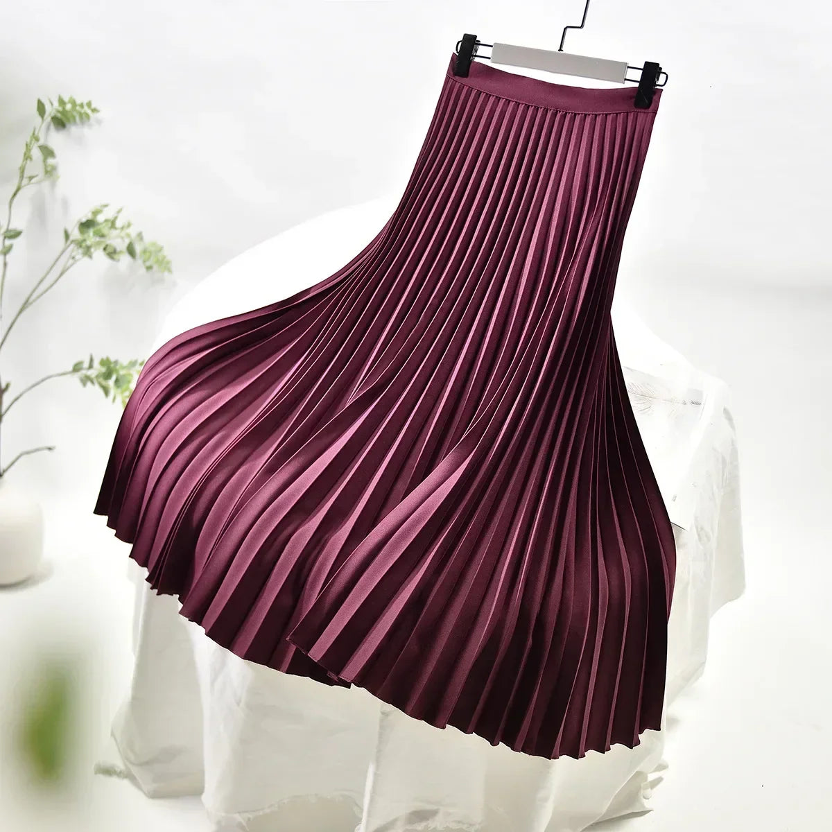 Looks Thin Pleated Skirt 2025 New High Waist A-line Skirt Mid-length Big Size Plaid Skirt Long Pleated Skirt Length 75-90cm