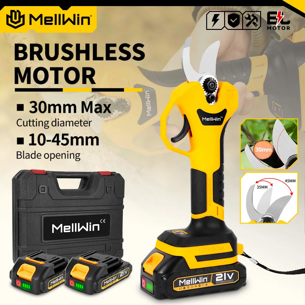 MELLWIN Bürstenlose 30mm Elektrische Pruner Schere Obst Baum Bonsai Cordless Beschneiden Schere Power Werkzeuge Für Makita 18V Batterie pin