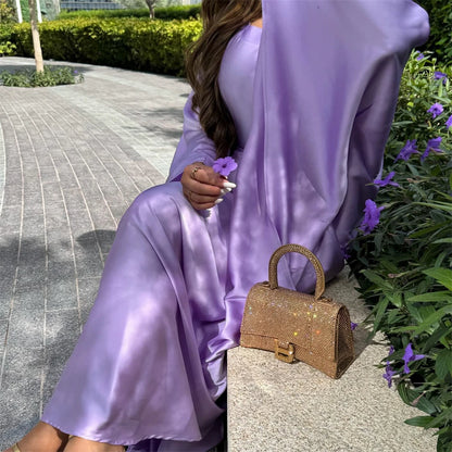 Eid glänzende Fledermaus Satin Abaya Dubai Luxus muslimische Abayas für Frauen Maxi Kaftan Kleid islamische Kleidung Kaftan Marocain Femme.