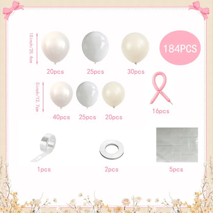 184-teiliges perlweißes Ballon-Girlandenbogen-Set, geeignet für Hochzeit, Braut, Geburtstag, Verlobung, Junggesellenabschied, Dekoration.