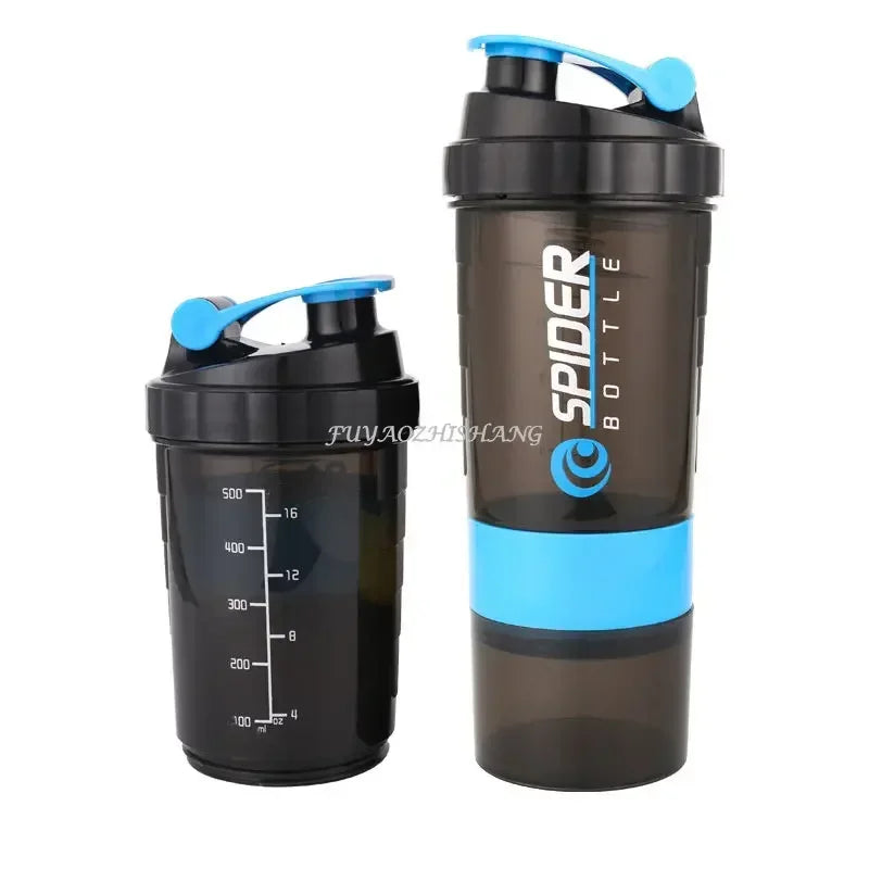 3 Layer Shaker Bottle Protein Mixing Shake Cup Sports Fitness Water Cup 550ml Scaled Plastic Water Bottles with Medicine Box.
