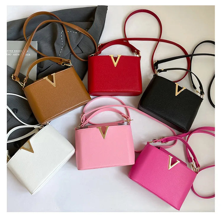 Luxury Women's Tote Bag, Chic V Shaped Stylish Pu Leather Bucket Bag, Top Cover Handbag Women Shoulder Crossbody Bag for Woman.
