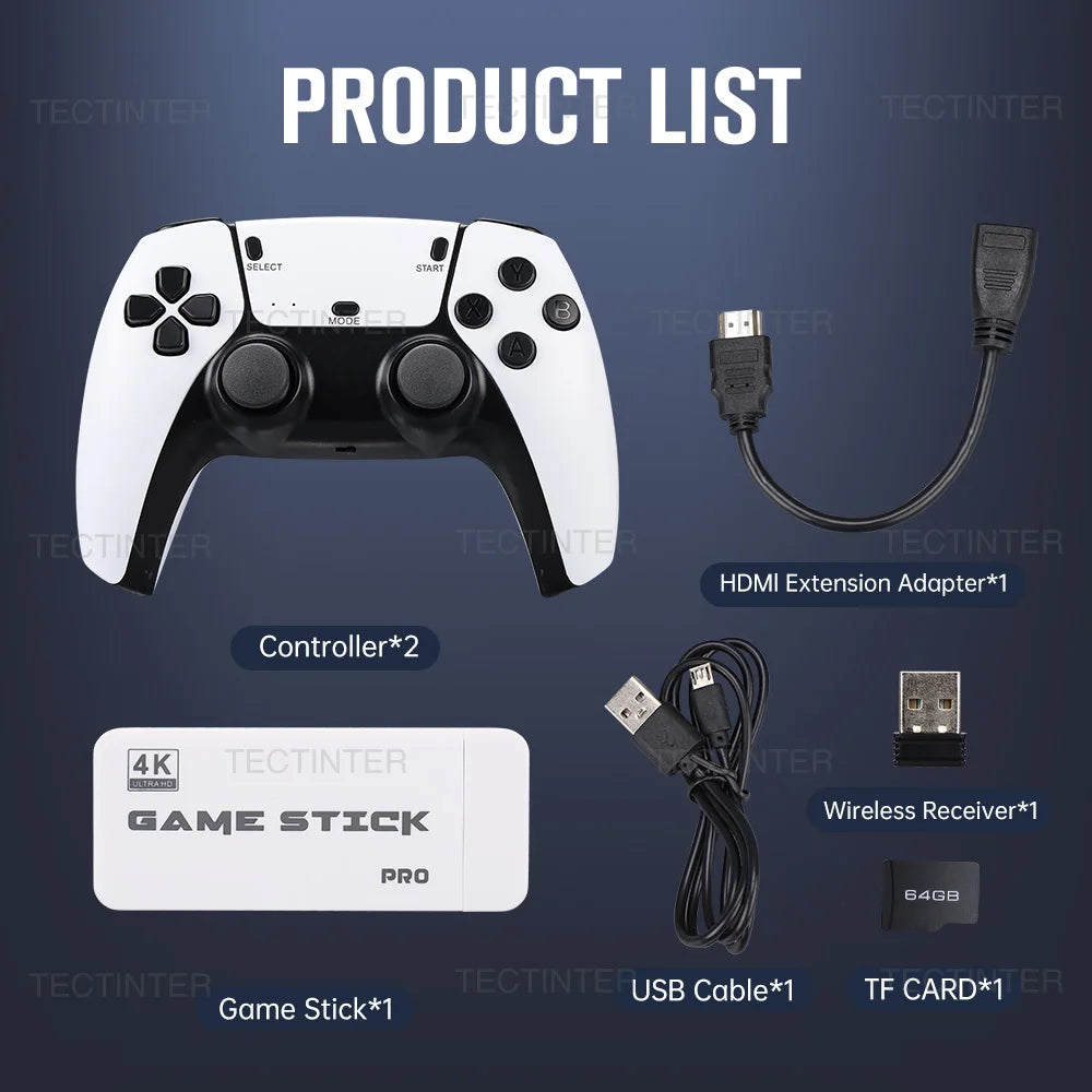 M15 4K Game Stick Mini Video Game Consoles Retro Handheld 20000 Games Player HD Video Game Stick 2.4G Dual Wireless Controller.