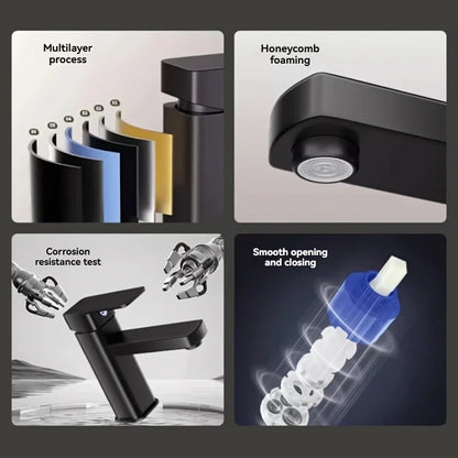 Stainless Steel Black Square Hot and Cold Dual-use Basin Faucet Home Kitchen Bathroom Cabinet Faucet