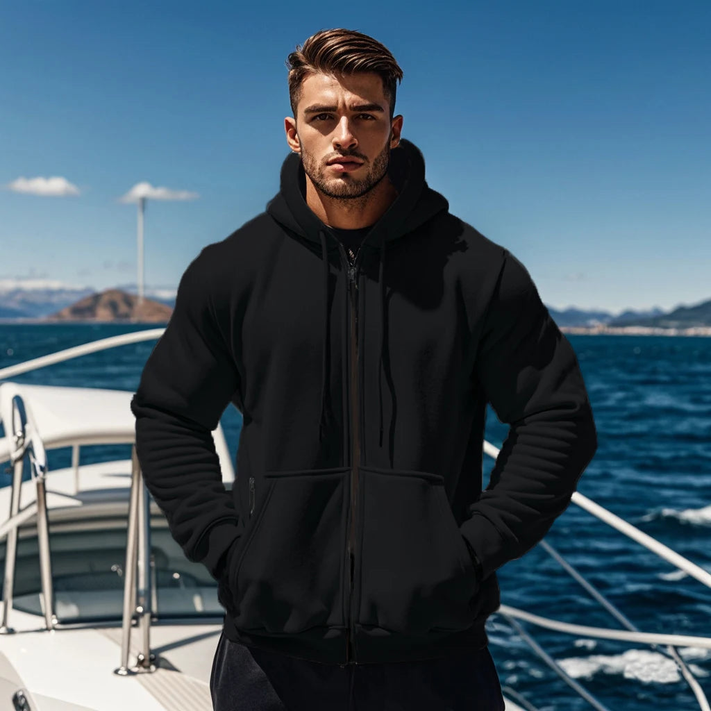 Men's Comfortable Thick Hooded Sweatshirt, Zipper Sports Shirt, Long Sleeved Sweatshirt, Autumn and Winter Season.