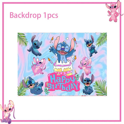 Disney Rosa Stich Geburtstag Party Dekorationen Geschirr Set Tischdecke Hintergrund Banner Für Kinder Geburtstag Dekorationen Lieferungen