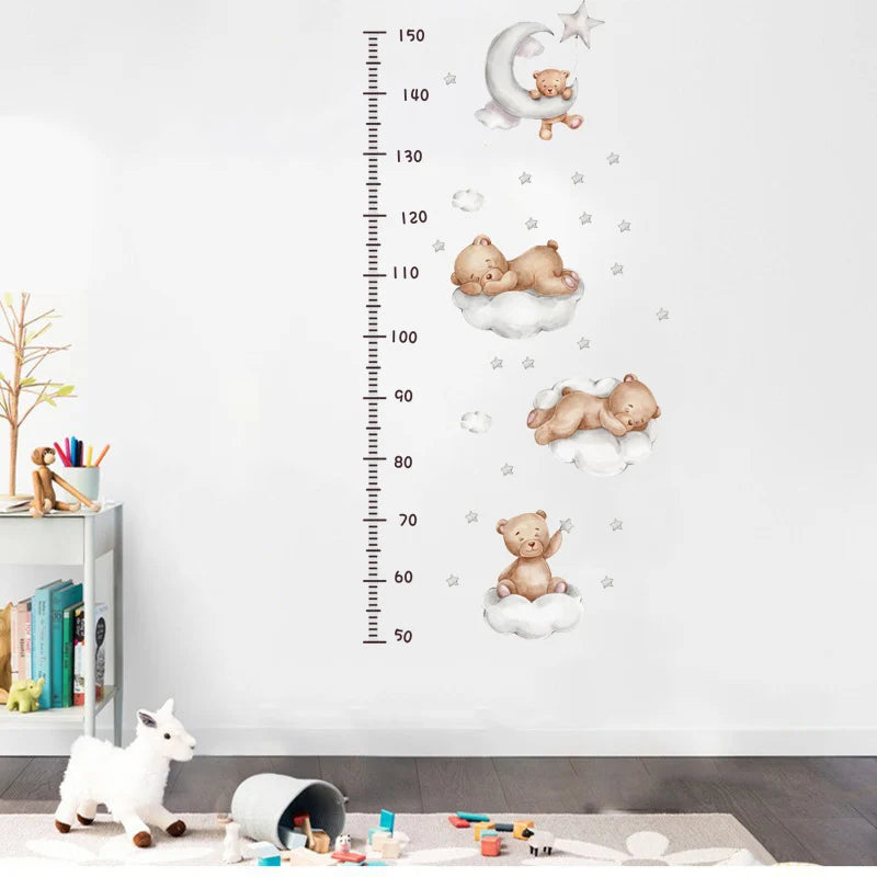 Cute Bear Moon Star Wall Stickers for Kids Rooms Girls Boys Baby Room Decoration Kawaii Cartoon Animal Nursery Wallpaper Vinyl