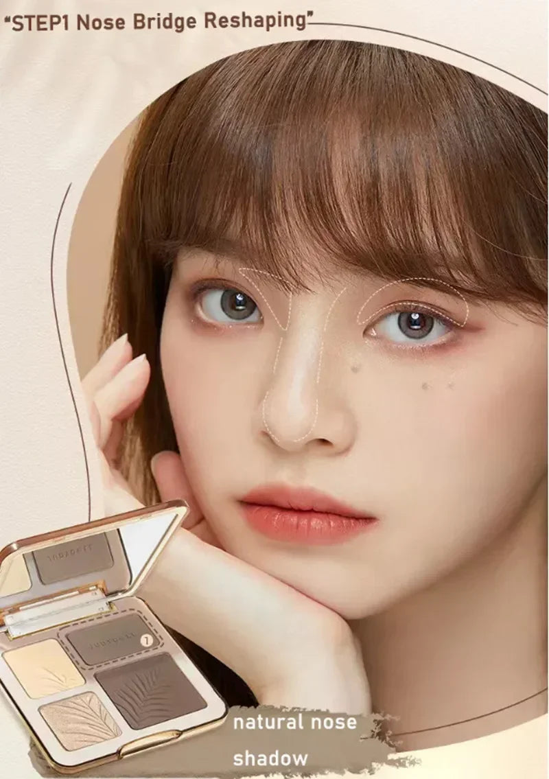 Judydoll Highlighter Contour Bronzer Palette Nude Makeup Natural Facial 3D Nose Shadow Long-Lasting Waterproof Cosmetics Makeup.