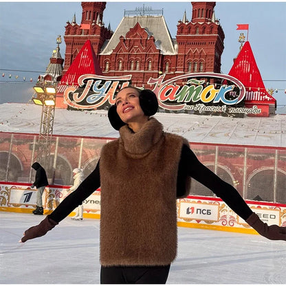 Schwarz Luxus Faux Pelzmantel Frauen Mode Oansatz Langarm Flauschigen Lose Jacke 2025, Winter Dame Verdicken Warme Straße Outwear