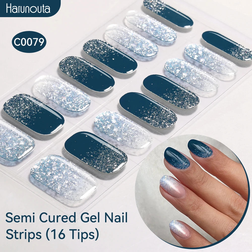Harunouta Gradient Semi Cured Gel Nail Sticker Long-Lasting UV Nail Sticker UV/LED Extension Gel Nail Foil Gel Polish Full Cover.