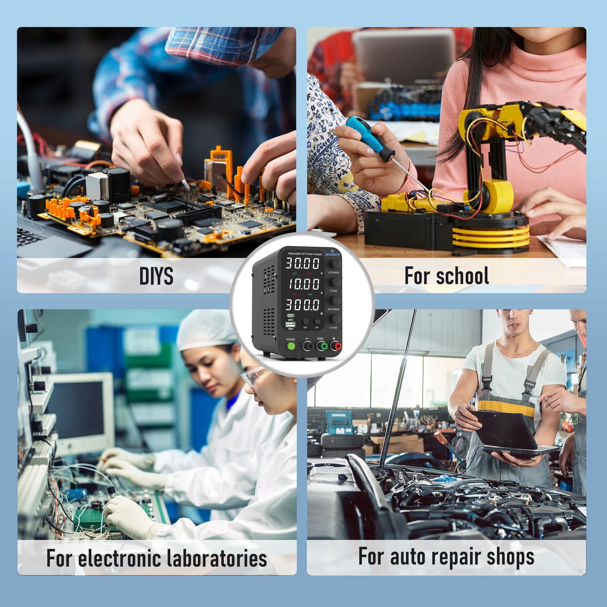 Jesverty DC Lab Power Supply 30V 60V 120V Bench Power Supply Encoder Regulate Voltage and Current Dual Input Voltage 220V/110V.