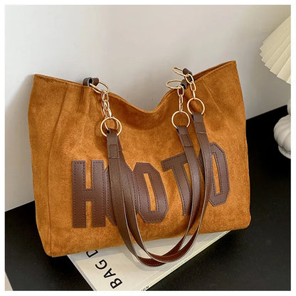 Solid Color Shoulder Bag, Trendy Letters Tote Bag, Canvas Campus Handbag for Women, Office,College,Work,Travel Hand Bags Bolsa