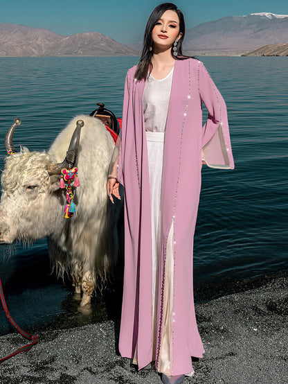 Eid Diamonds Abayas for Women 2025 Fashion Muslim Dress Dubai Open Abaya Kebaya Kimono Jalabiya Caftan Marocain Femme Robe Gown