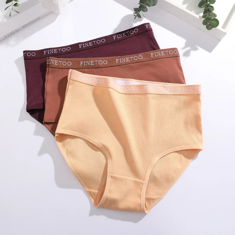 3Pcs Plus Size Cotton Underwear Sexy Striped Mid Waist Panties Breathable Stretch Belt Briefs Female Comfort Lingerie Shorts New.