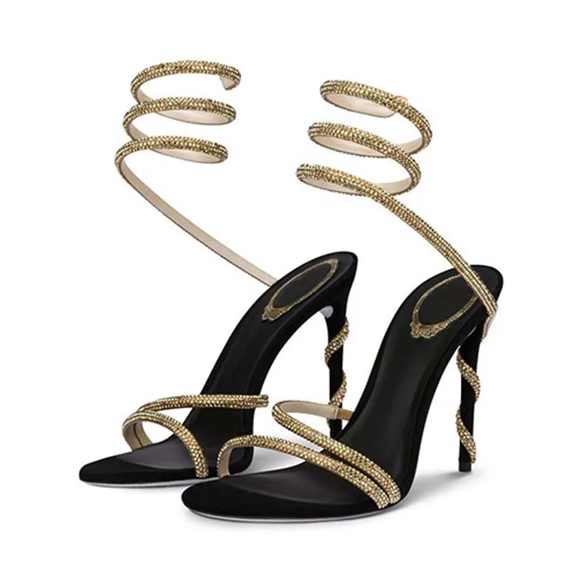 Eilyken Fashion Crystal Stiletto High Heels Woman Sandals Street Style Sexy Open Toe Wedding Party Prom Ankle Strap Shoes.