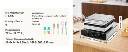 SucceBuy Electric Donut Maker Commercial Doughnut Machine with Non-stick Surface Double-Sided Heating Waffle Doughnut Machine.