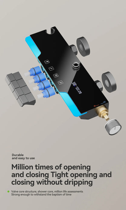 Space aluminum digital display atmosphere light shower shower set, 4-speed turbocharged bathroom shower