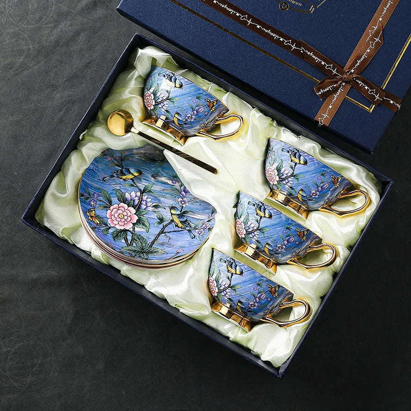 European Style Bone China Coffee Cup and Plate Set Gift Box Set Household High-end Afternoon Tea Cup.