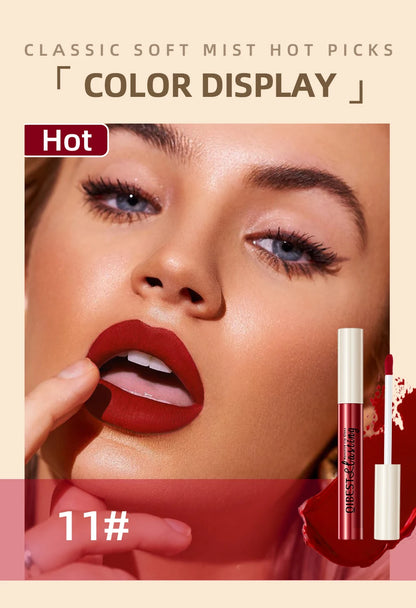 QIBEST Sexy Red Matte Lip Gloss Long Lasting Velvet Liquid Lipstick Lip Makeup Women Beauty Nonstick Cup Waterproof Lipgloss Hot.
