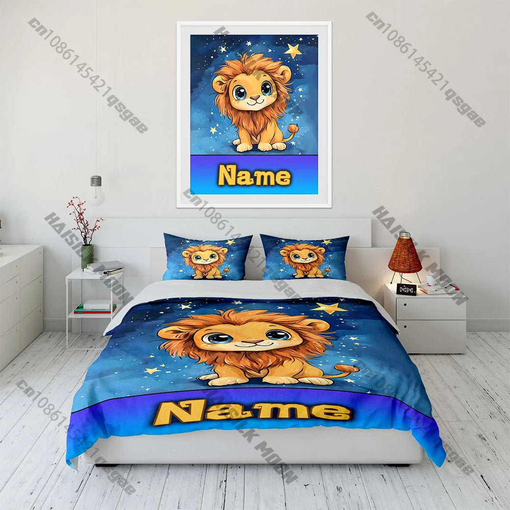 Cartoon Lion Print Bedding Set Duvet Cover 1 Duvet Cover 2 Pillowcases Adult and Kids Bedding Set Luxury.