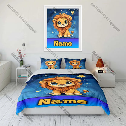 Cartoon Lion Print Bedding Set Duvet Cover 1 Duvet Cover 2 Pillowcases Adult and Kids Bedding Set Luxury.