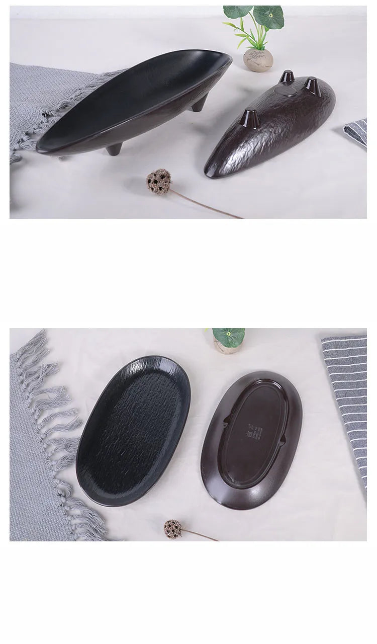 Hotpot Restaurant Melamine Tableware Black Frosted Dinner Plate Japanese Sushi Plates Not Easily Broken Snack Fruit Dishes.