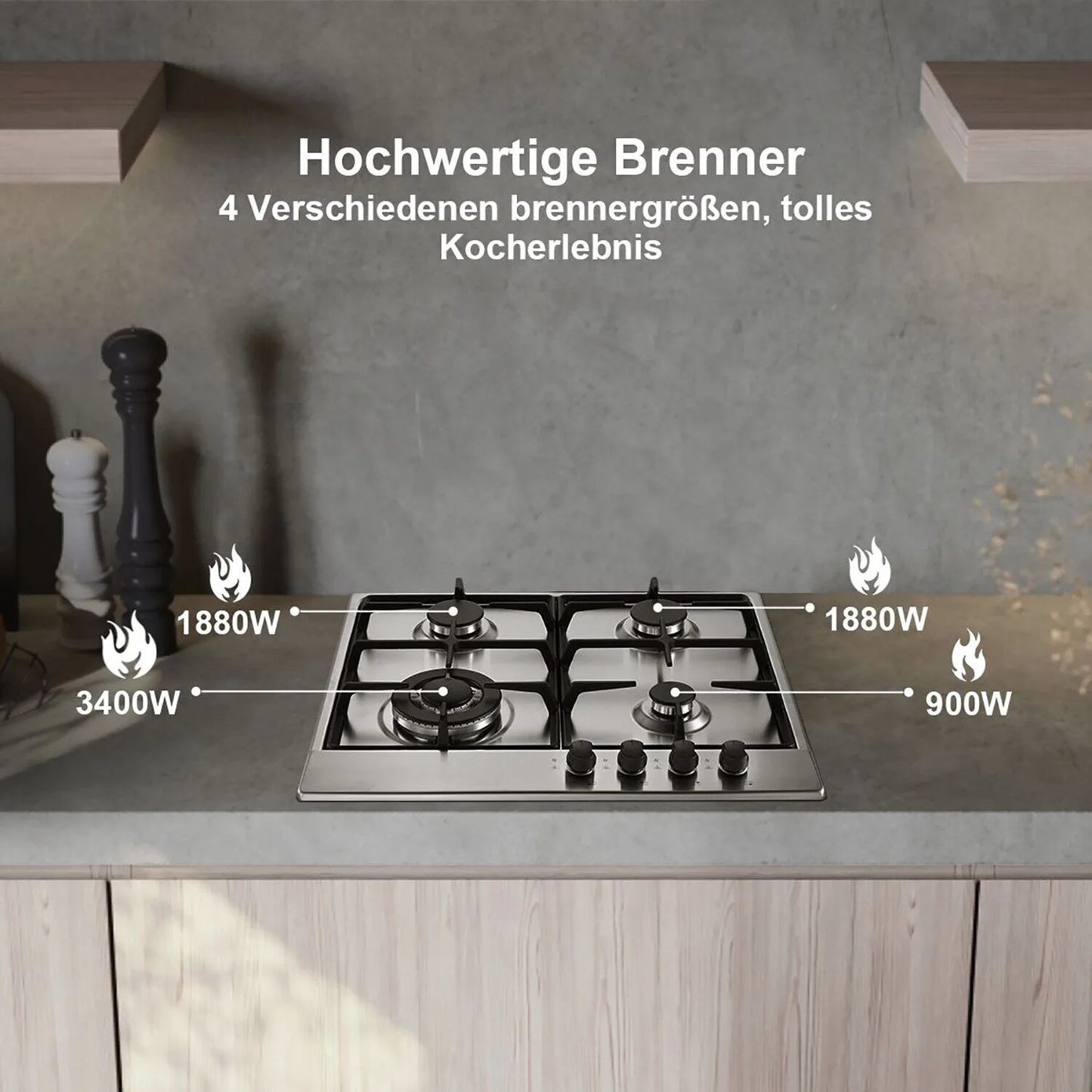 TopStrong 4 Burner Stainless Built-in Stove Natural Gas Propane Gas NG/LPG Gas Hob YYEUGCT-S04.