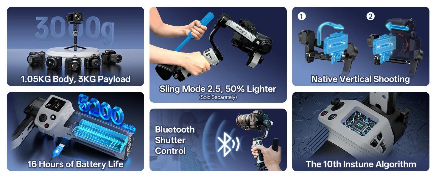 ZHIYUN Official CINEPEER WEEBILL 3E Handheld Camera Gimbal Stabilizer 3-Axis Cameras Gimbals for DSLR Mirrorless Cameras.