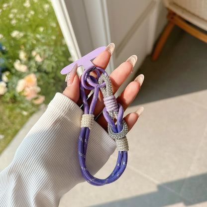 Rhinestone Short Strap Cell Phone Detachable Rope Keychain Braided Mobile Phone Lanyard Hanging Chain Ring Cord Wrist Strap.