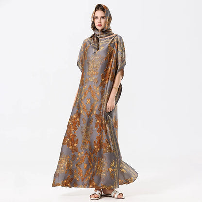 New Malaysian Muslim Print Dress Women Loose Arabic Long Maxi Dress Summer Sunscreen Cool Abaya Beach Hijab Dress Plus Size.