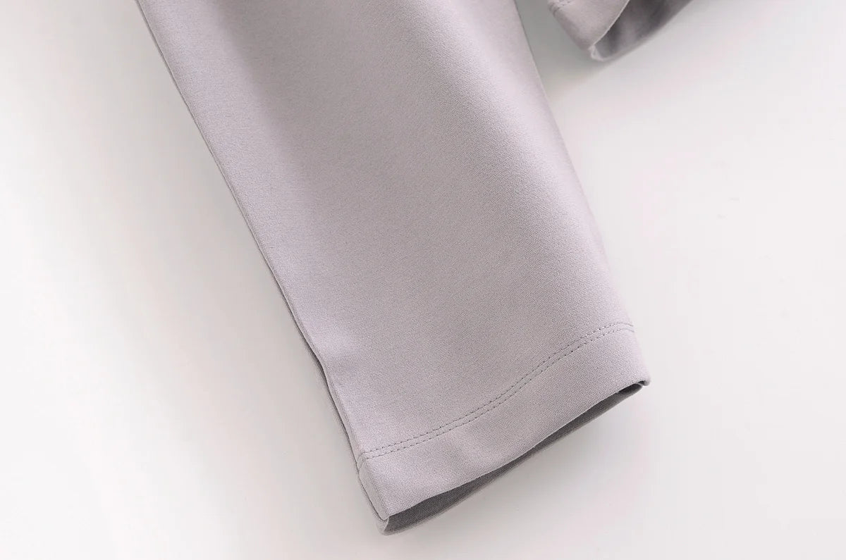 HH Women's 2-Piece Set Fashion Slimming Double-Sided Fabric Round Neck Long-Sleeve Top+Elegant Stretch Casual Wide Leg Pants.