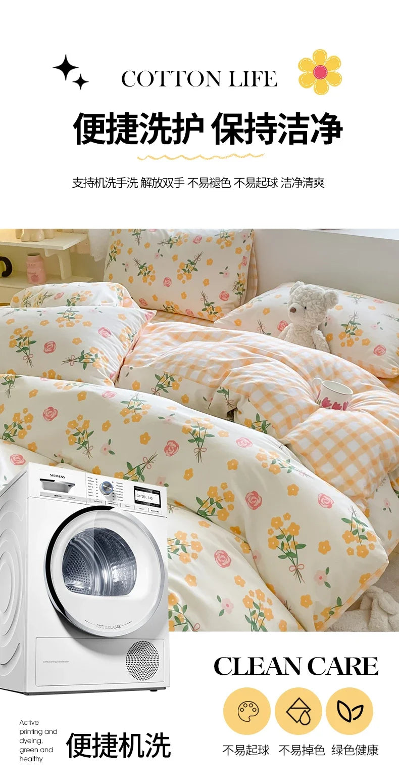 2025 new Cotton Duvet Cover Set with 2 Pillowcases 1 bed sheet - Elegant & Breathable Bedding Set,Fade-Resistant, Multiple Sizes.