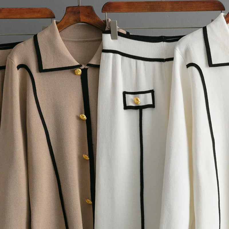 Women Sweater 2 Piece Suit Pullover Knitted Wide Leg Pants Muslim Sets Knitwear Single Breasted 2025 Outfits Autumn Winter.