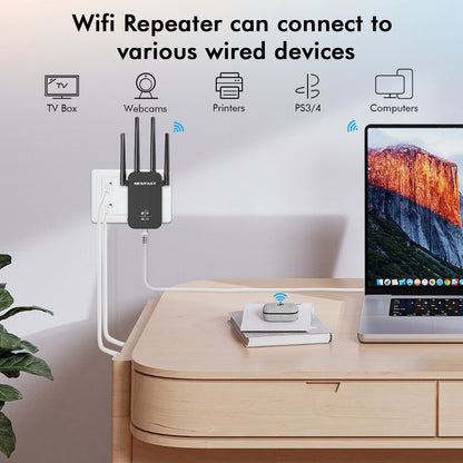 Comfast 1200Mbps Wifi Repeater 2.4/5G Dual-band Wireless WIFI Extender Smart Screen Home Router 4 Antennas WPS/RESET EU Plug.