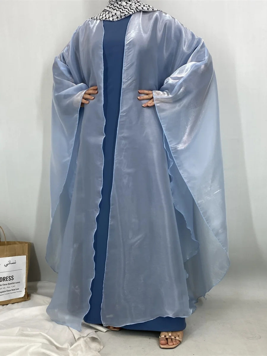 Muslim Women Dubai Abaya Stain batwing sleeve Long Dress Kimono Cardigan Kaftan Modest Robe Femme Islam African Dresses Kebaya.
