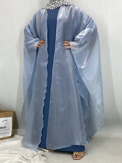 Muslim Women Dubai Abaya Stain batwing sleeve Long Dress Kimono Cardigan Kaftan Modest Robe Femme Islam African Dresses Kebaya.