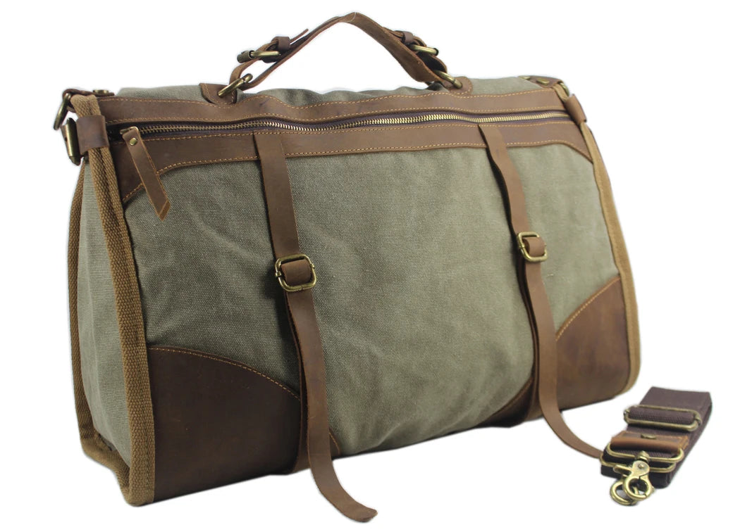 Vintage Retro militär Leinwand + Leder männer reisetaschen gepäck taschen männer wochenende Tasche Übernachtung duffle taschen tote Freizeit M314 #