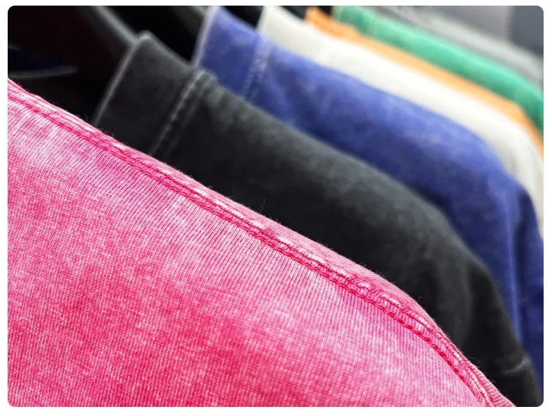 Personality washed vintage short sleeve T-shirt high-end 100% pure cotton men fashion round neck comfort lightweight casual top